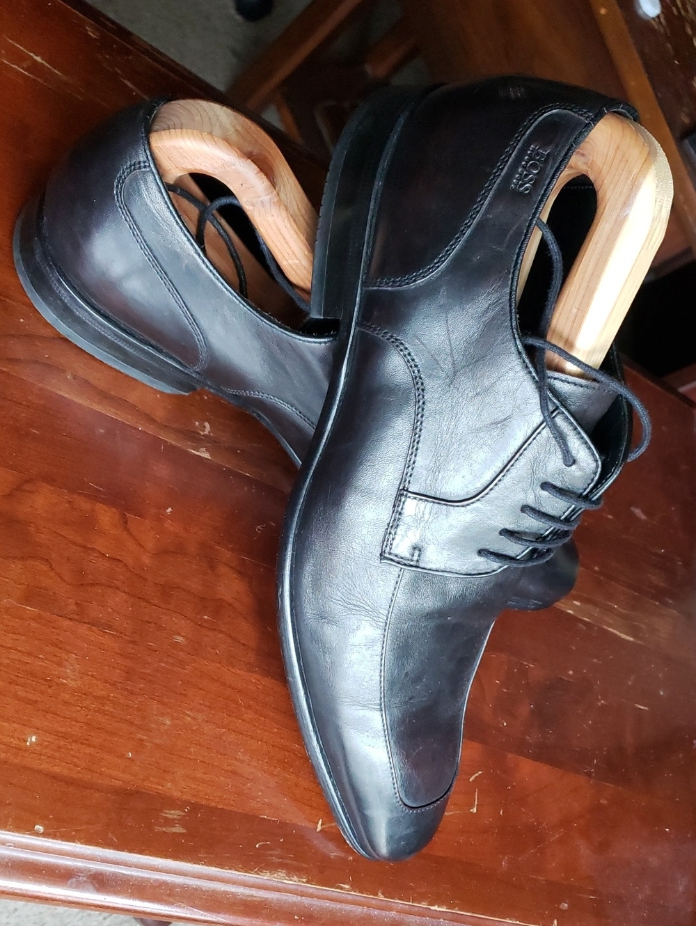 Boss Dark Brown Leather Derby Shoes with Lace-Up Closure